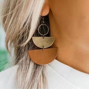Geometric tan and Brown faux leather Earrings